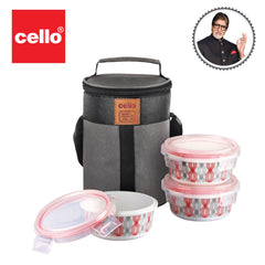 Red Trellis Opalware Lunch Box with Jacket / 3 Piece