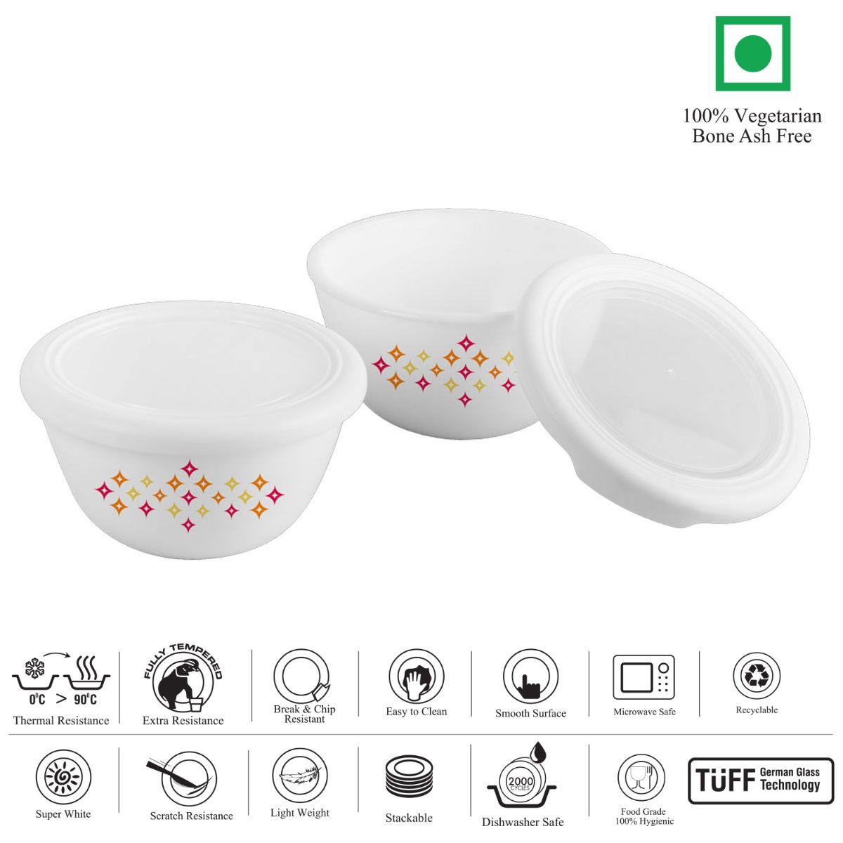 Royale Series Small Mixing bowls with Premium lid Gift Set, 2 Pieces Sparkling Star / 2 Pieces