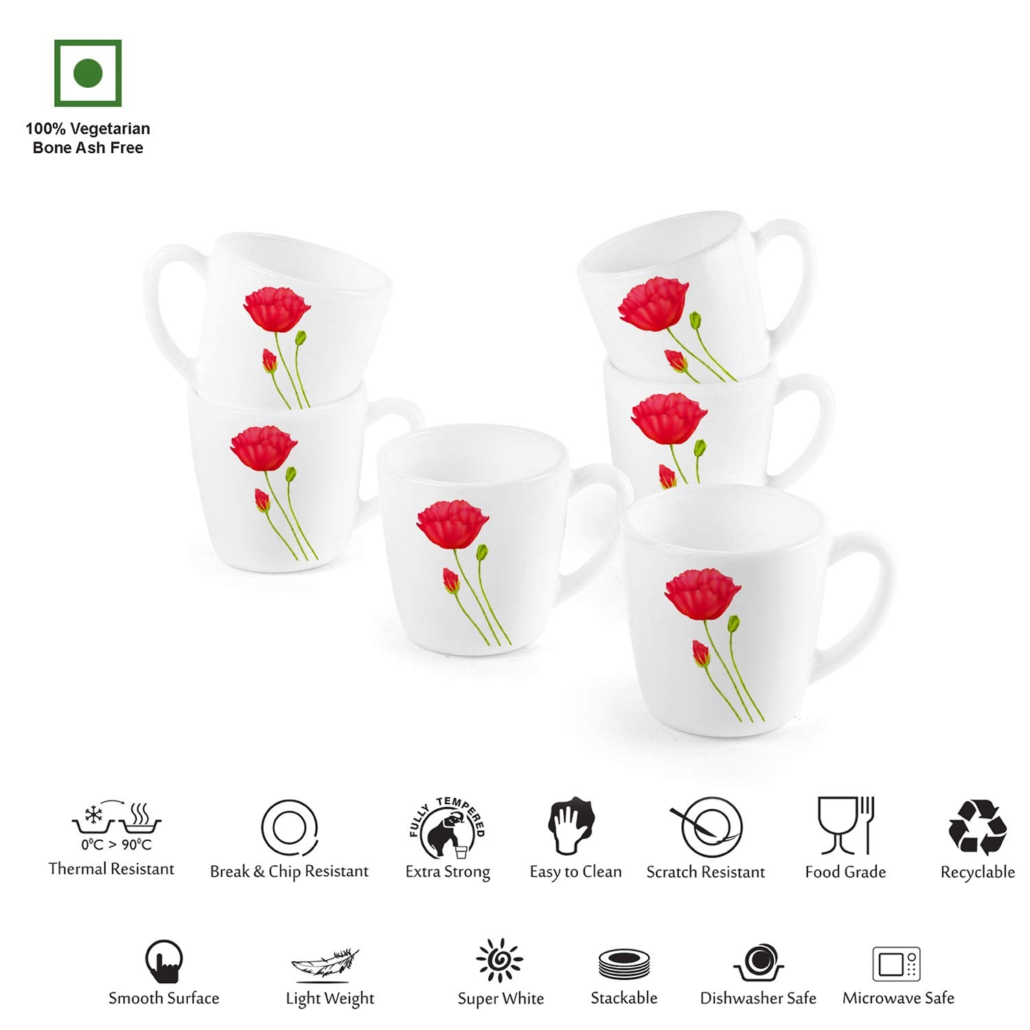 Imperial Red Poppy Ricca Mugs, 6 Pieces Small / 6 Pieces