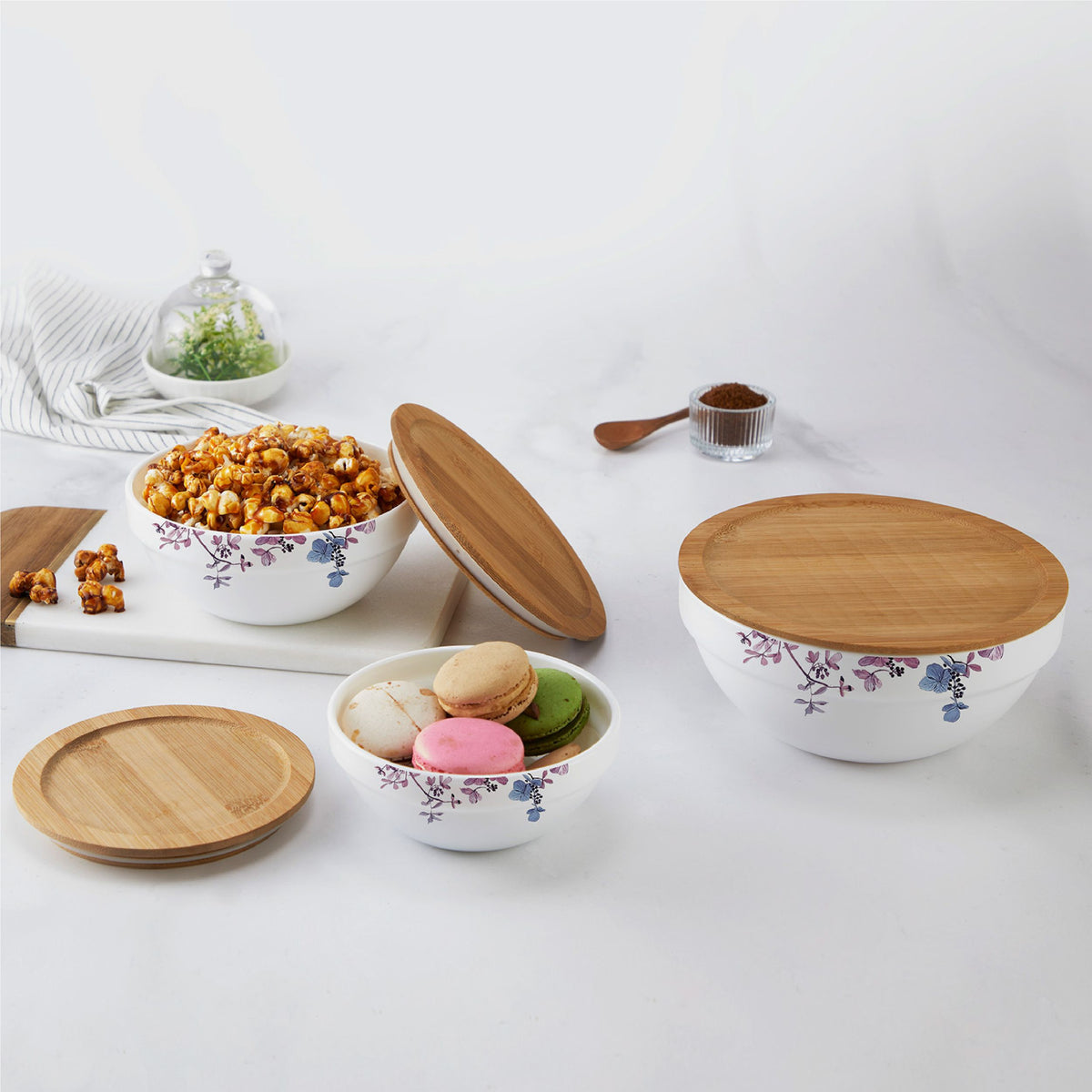 Helena|Royale Series Mixing bowls with bamboo lid Gift Set, 3 Pieces / 3 Pieces