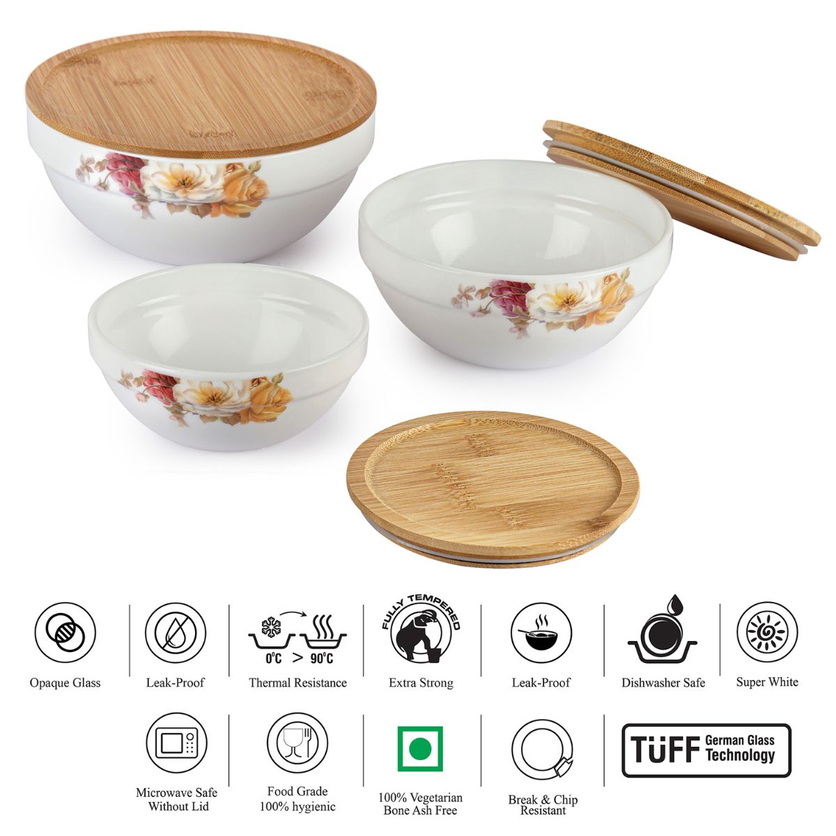 Royale Series Mixing bowls with bamboo lid Gift Set, 3 Pieces Millenia / 3 Pieces