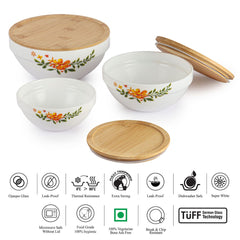 Royale Series Mixing bowls with bamboo lid Gift Set, 3 Pieces Lily / 3 Pieces