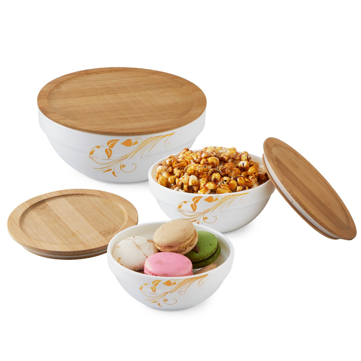 Royale Series Mixing bowls with bamboo lid Gift Set, 3 Pieces Vintage / 3 Pieces