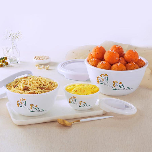 Yellow Blossom|Royale Series Mixing bowls with Premium lid Gift Set, 3 Pieces / 3 Pieces