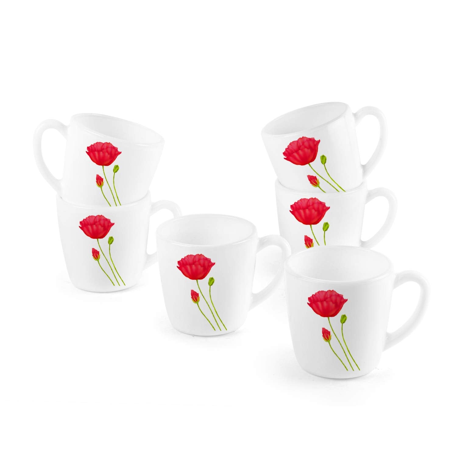 Imperial Red Poppy Ricca Mugs, 6 Pieces / 6 Pieces