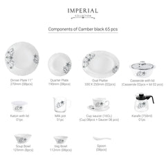 Imperial Series 65 Pieces Opalware Dinner Set for Family of 8 Camber Black