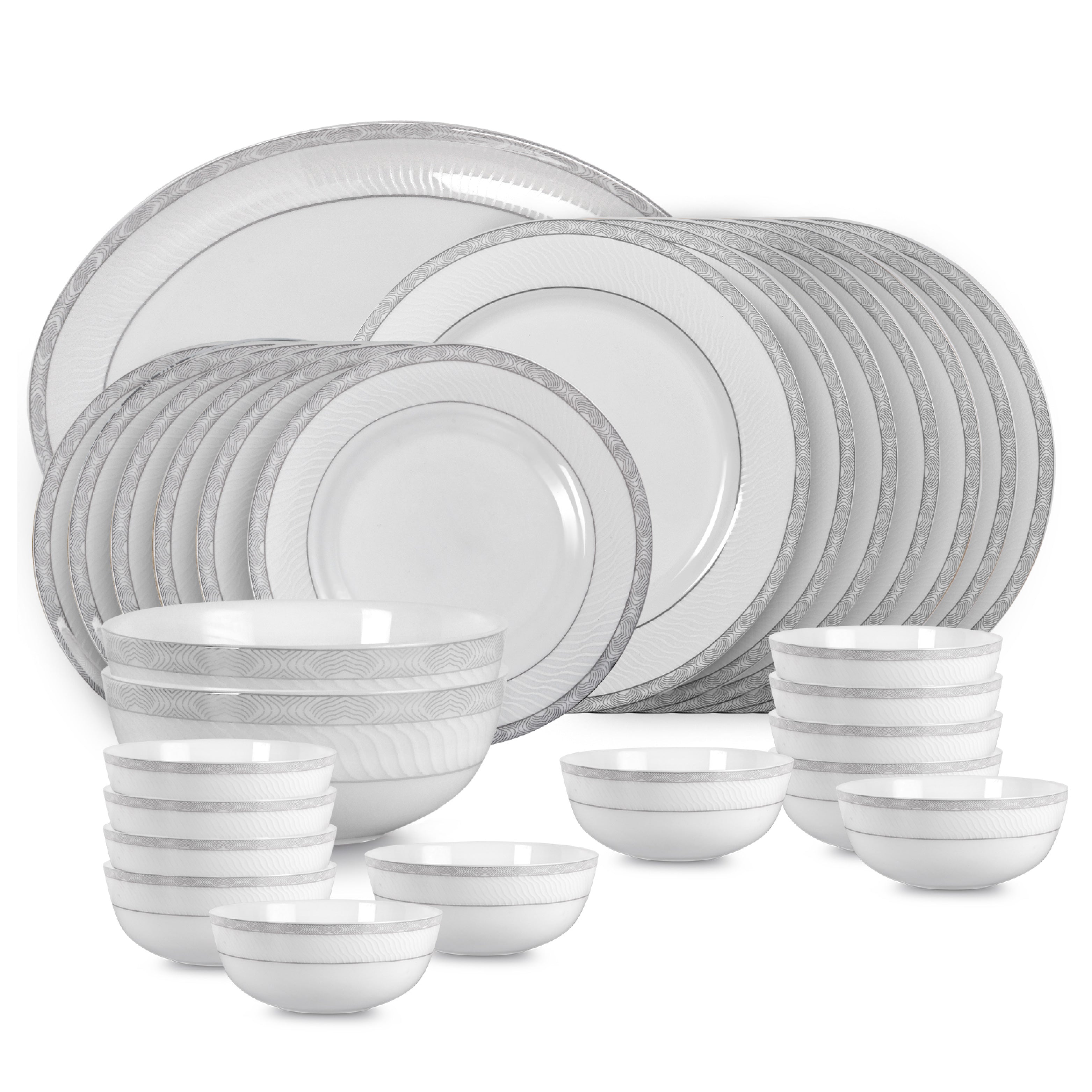 Feather Series 27 Pieces Opalware Dinner Set for Family of 6 Grace