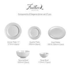 Feather Series 27 Pieces Opalware Dinner Set for Family of 6 Elegance