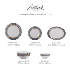 Feather Series 27 Pieces Opalware Dinner Set for Family of 6